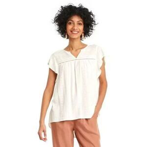 Knox Rose White Embroidered Flutter Sleeve Blouse Coastal Size Large